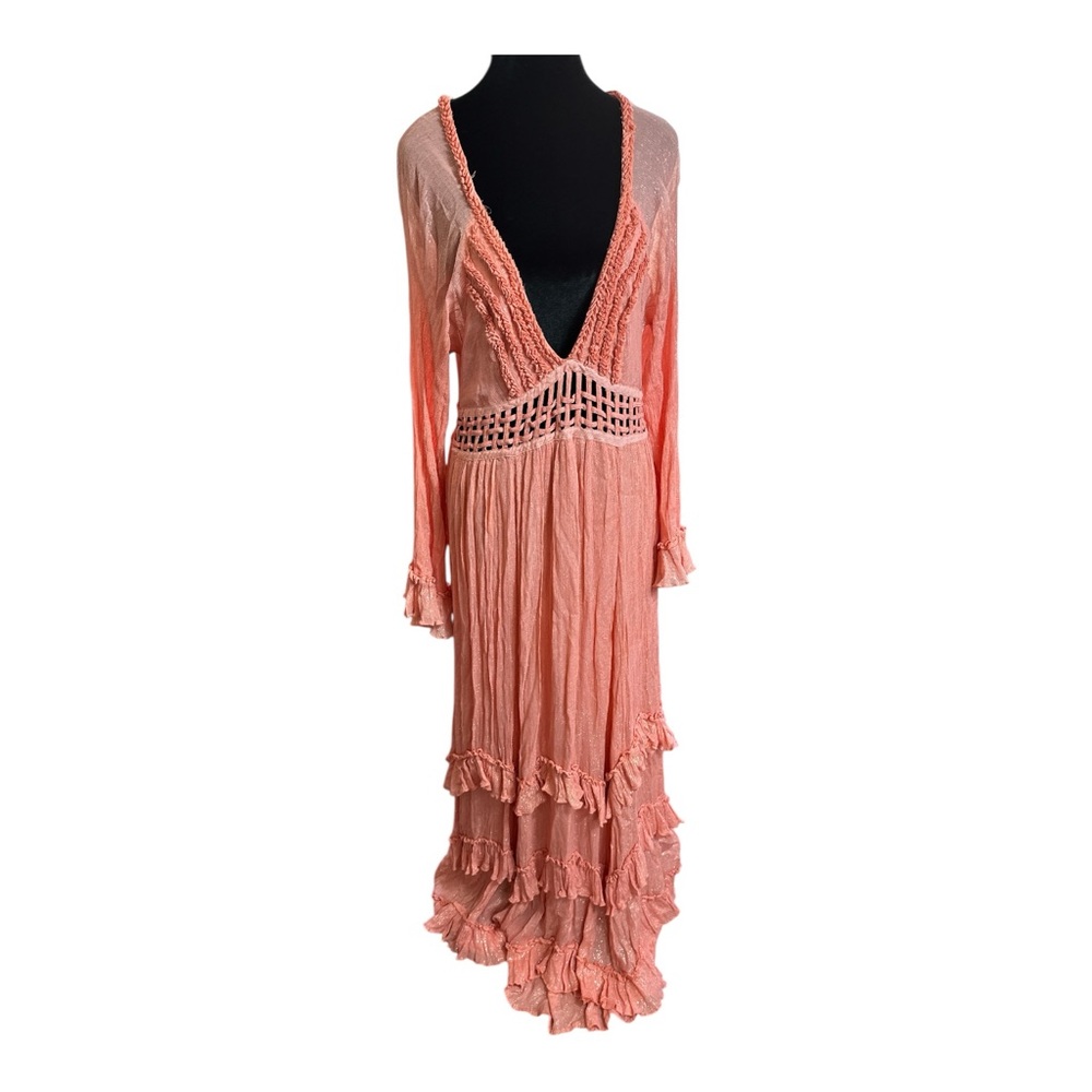 Free People Seraphina Maxi Dress Peach Boho Ruffle Women’s Size XL NWOT - Picture 5 of 11